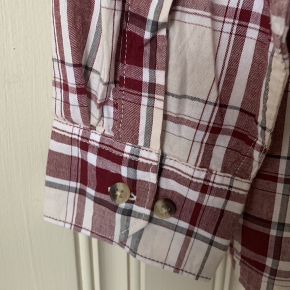 Wrangler Buttoned Down Shirt Burgundy/Ivory Size L - Picture 5 of 7